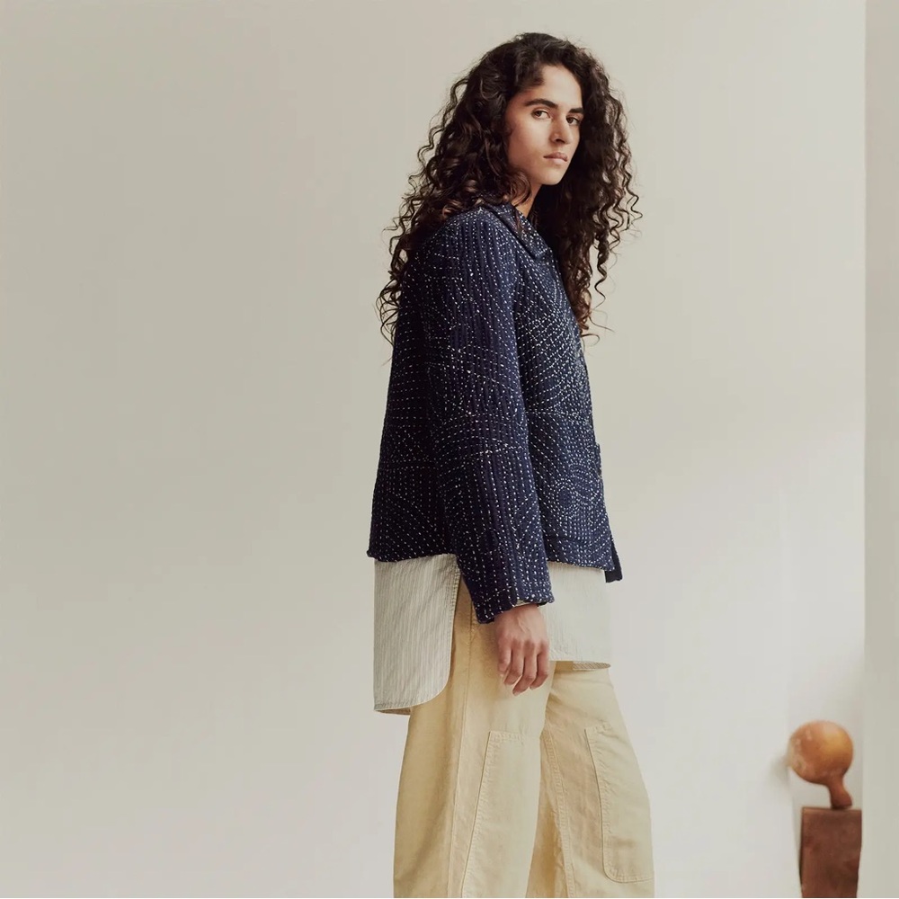 Toast UK Hand Embroidered Kantha Jacket Indigo Size US 12 UK 16 Beautiful
